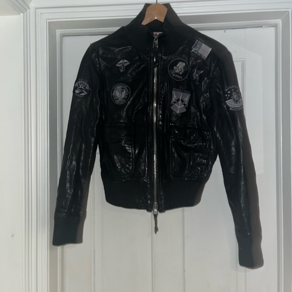 Black Genuine Leather Authentic Miss Top Gun Jacket - Picture 3 of 7